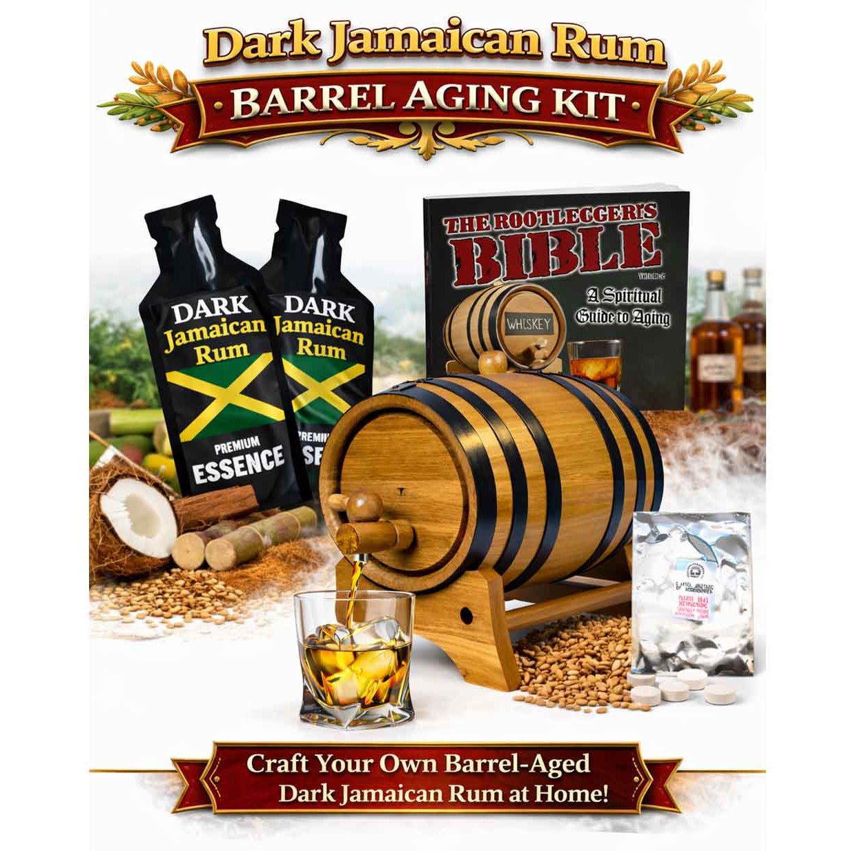 Dark Jamaican Rum Making Kit with Oak Barrel | Premium Barrel Aged ...
