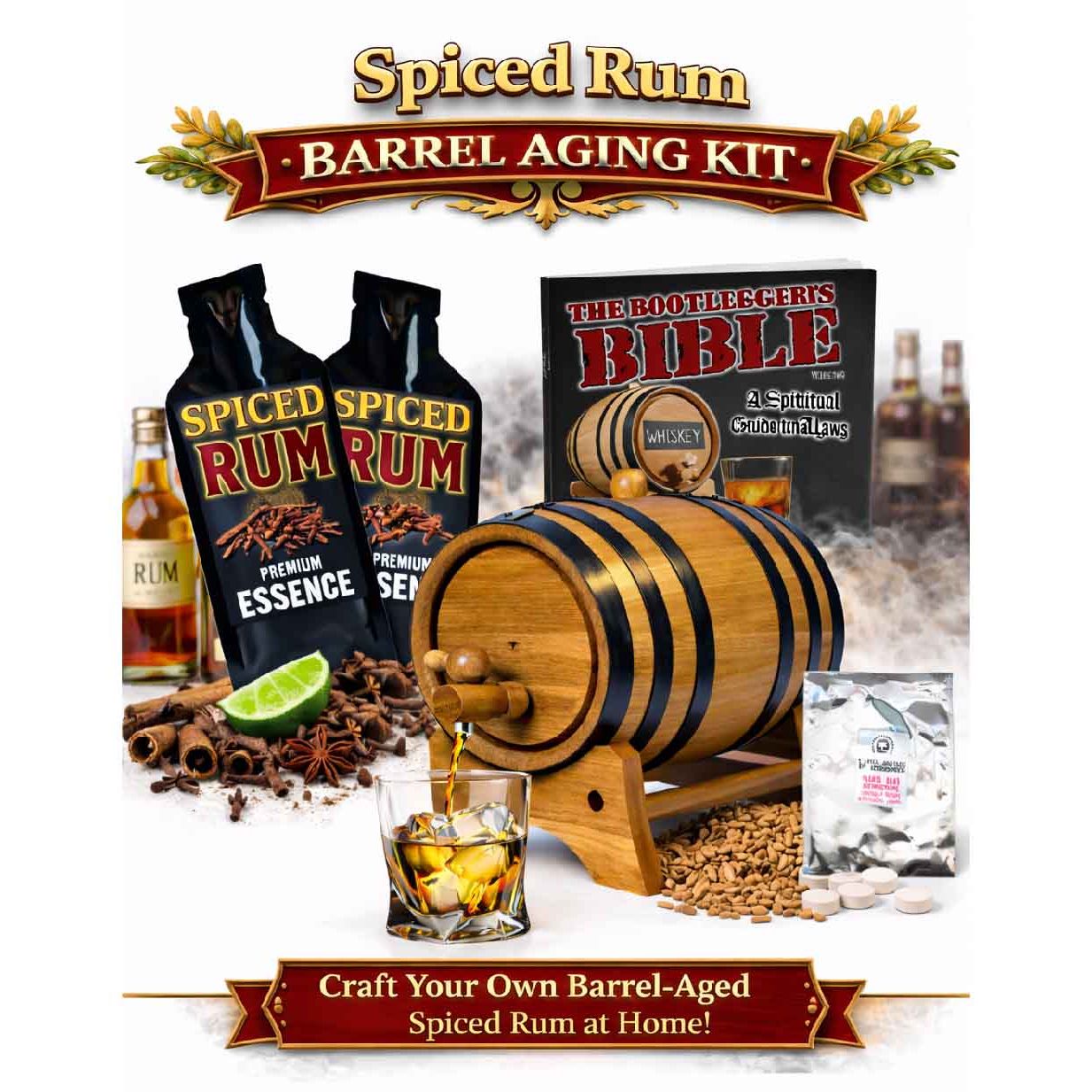 Premium Spiced Rum Making Kit with Oak Barrel | DIY Barrel Aged Rum Kit ...