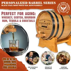 Mini oak aging barrel ideal for whiskey, bourbon, rum, tequila and barrel aged cocktails 8 to 10 times faster than commercial barrels.