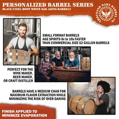 Small format Drunkin Sailor oak aging barrels ideal for craft distillers, home brewers and winemakers seeking faster aging.