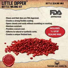 FDA-approved red bottle sealing wax pellets included with the Little Dipper Bottle Waxing Kit for whiskey and spirits.