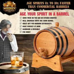 American white oak whiskey aging barrel kit designed to age spirits up to 8x faster for home bourbon and cocktail enthusiasts.