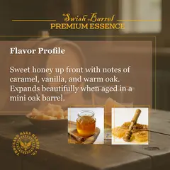 Honey Bourbon Whiskey flavor profile featuring sweet honey, caramel, vanilla, and warm oak notes with smooth amber finish.