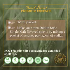 Instructions showing how to mix Single Malt Irish Whiskey Essence with 750ml vodka or neutral alcohol for homemade Irish whiskey.