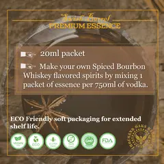 Instructions for mixing Spiced Bourbon Essence with 750ml vodka to create homemade cinnamon spiced bourbon whiskey.