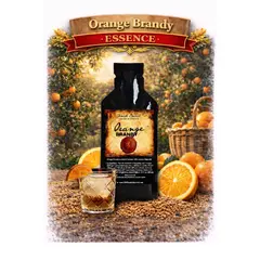 Orange Brandy Essence 20ml premium citrus brandy flavor concentrate with fresh orange slices and cocktail glass in an orange orchard.