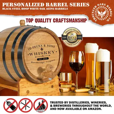 American white oak mini barrel with medium char interior designed for maximum flavor extraction and minimized evaporation.