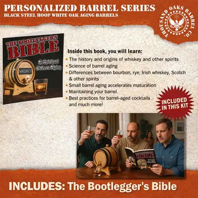 Bootleggers Bible whiskey aging guide included with mini oak aging barrel kit