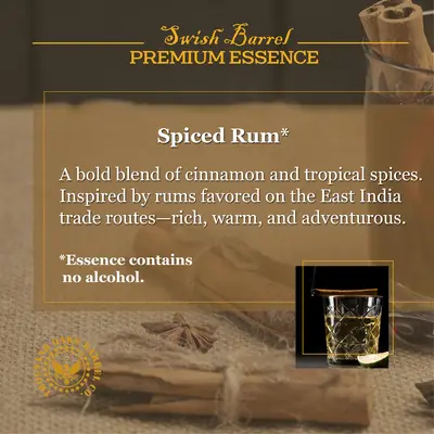 Alcohol-free Caribbean style Spiced Rum Essence inspired by traditional East India trade route spice blends.