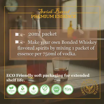 Instructions for mixing Bonded Whiskey Essence with 750ml vodka or neutral alcohol to create homemade bonded style whiskey.