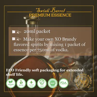 Instructions for mixing XO Brandy Essence with 750ml vodka to create homemade French-style XO brandy.
