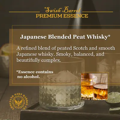 Alcohol-free Japanese Blended Peat Whisky Essence inspired by peated Scotch and smooth Japanese single malt whisky.