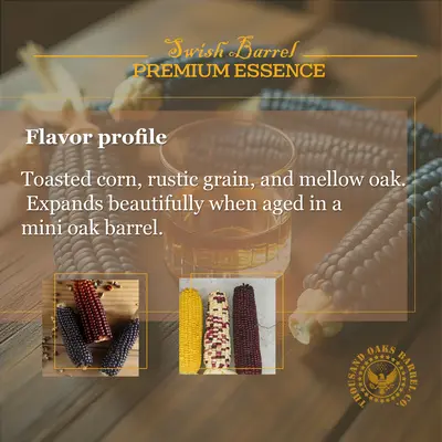 Mexican Corn Whiskey flavor profile featuring toasted corn, rustic grain, mellow oak, and smooth finish.