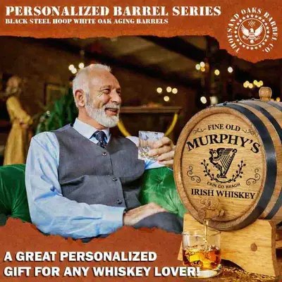 Personalized Irish whiskey mini barrel gift for whiskey lovers and home bar enthusiasts