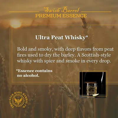 Alcohol-free Ultra Peat Whisky Essence inspired by traditional Scottish peat-fired malted barley whisky.