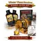 Winter Wheat Bourbon barrel aging kit with American oak barrel, wheated bourbon essence packets, glass of bourbon on ice and complete home aging system